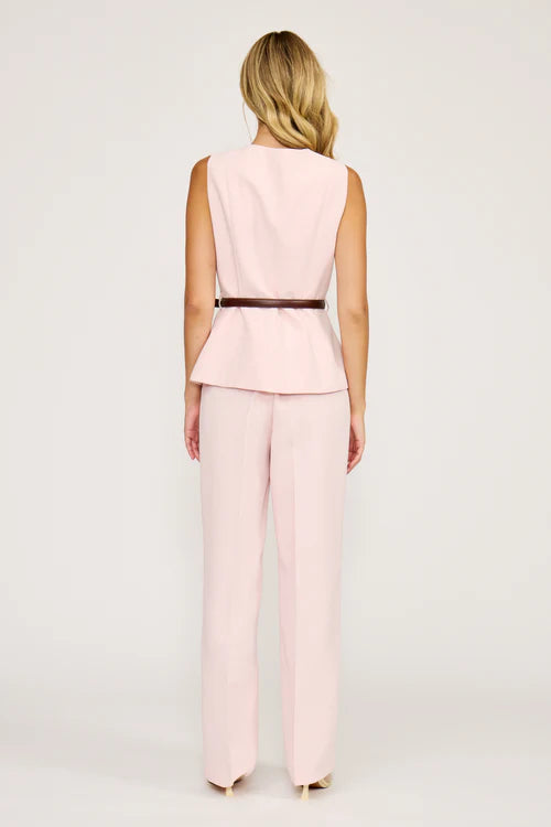 ANNA BELTED VEST-PINK