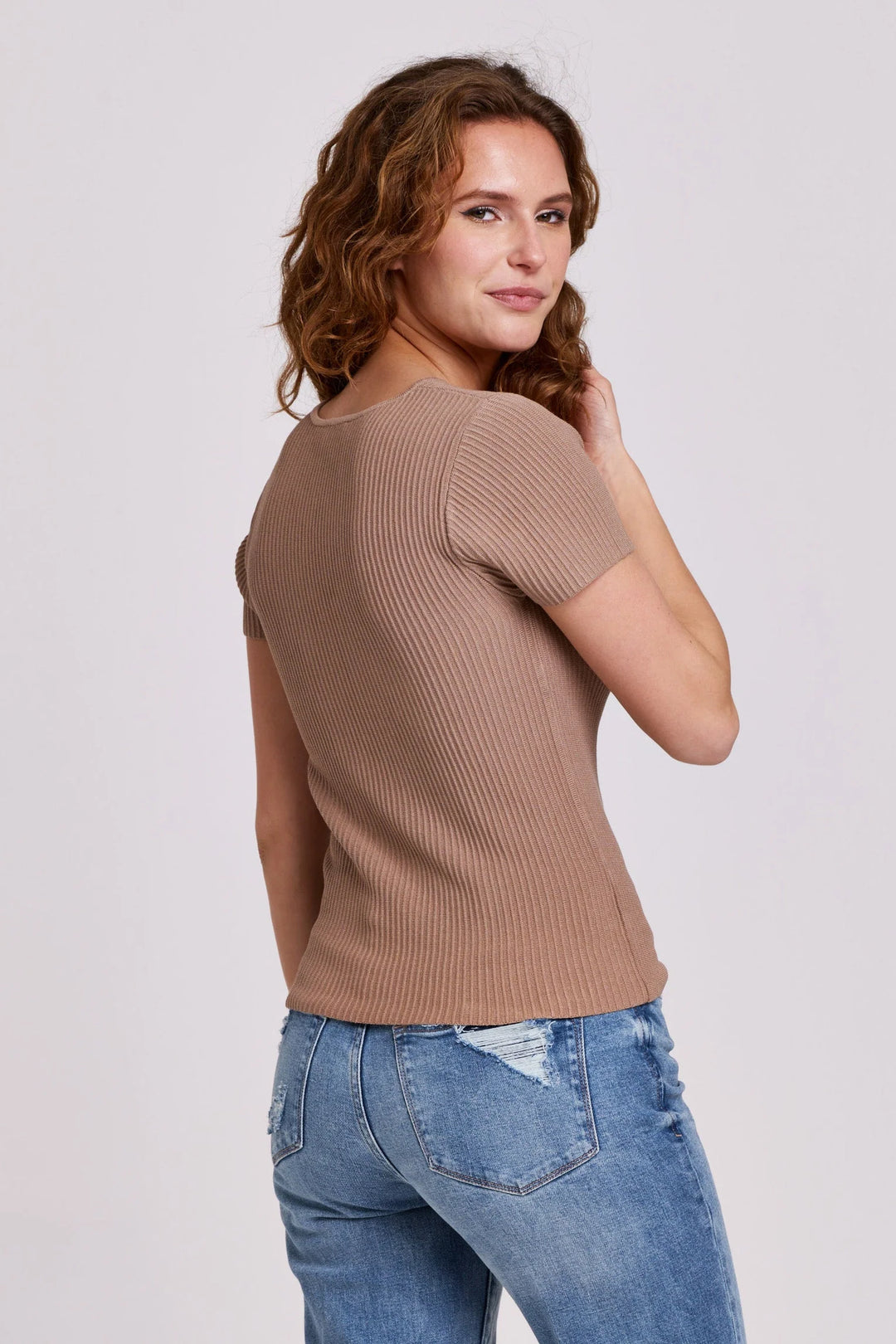 LARA FITTED RIBBED TOP-WALNUT
