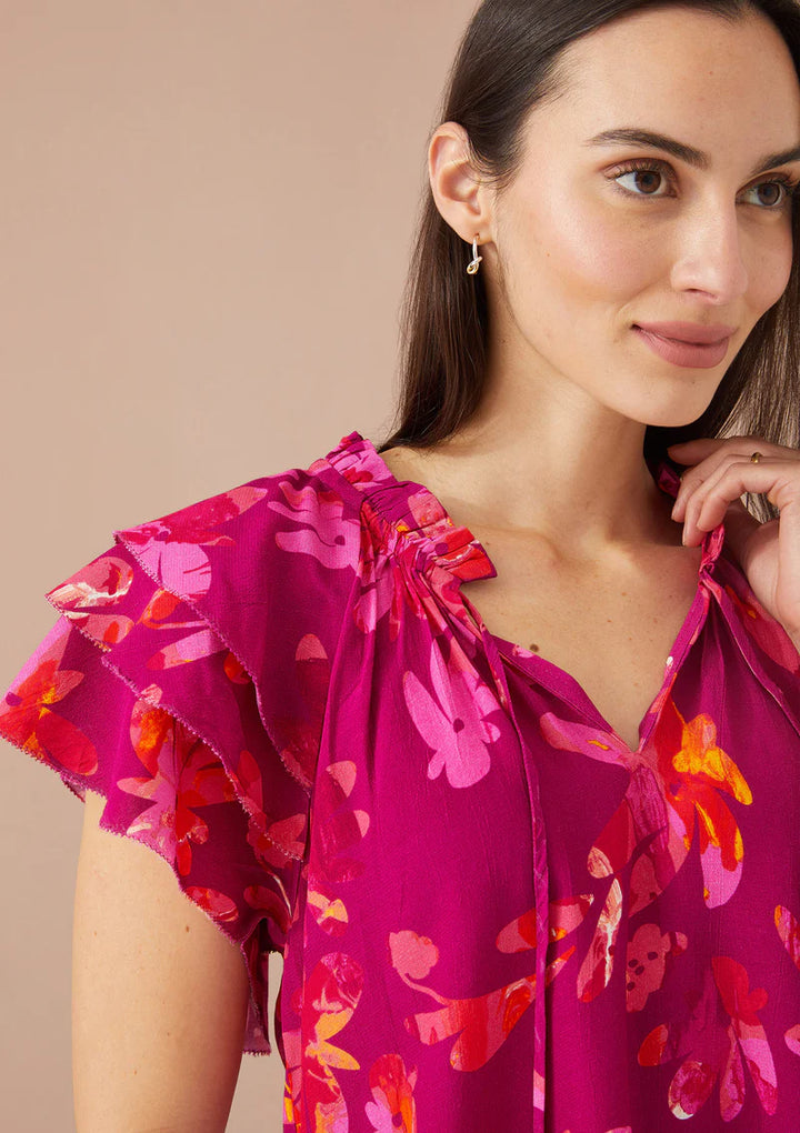 VERONICA TOP-MAGENTA MARBLE FLORAL