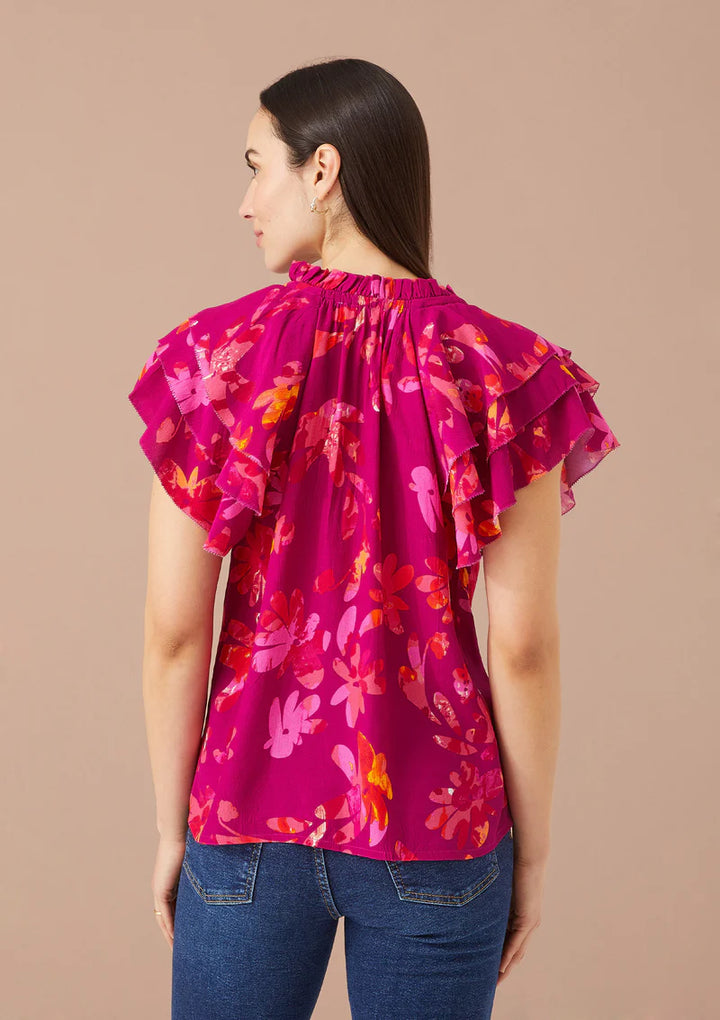 VERONICA TOP-MAGENTA MARBLE FLORAL