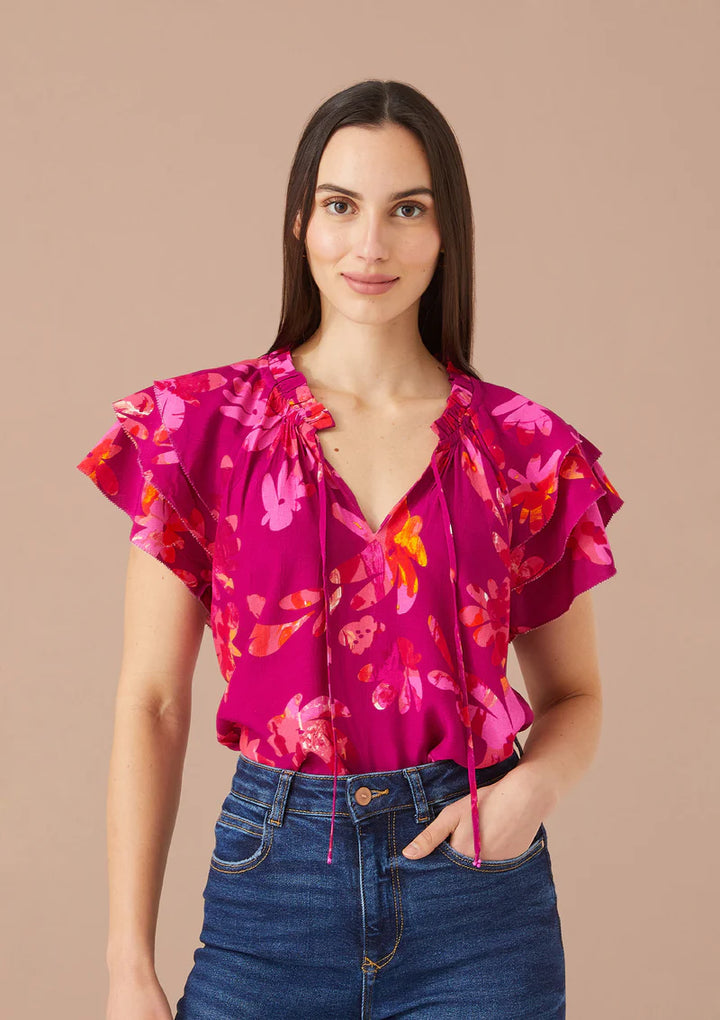 VERONICA TOP-MAGENTA MARBLE FLORAL