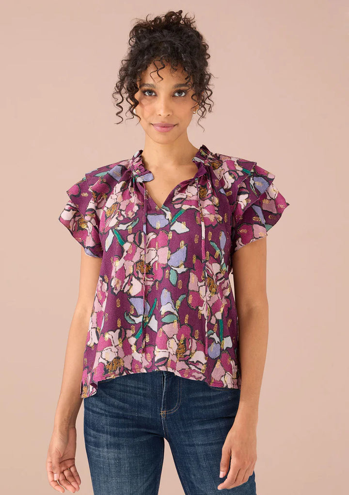 VERONICA TOP-CRANBERRY STAINED GLASS FLORAL