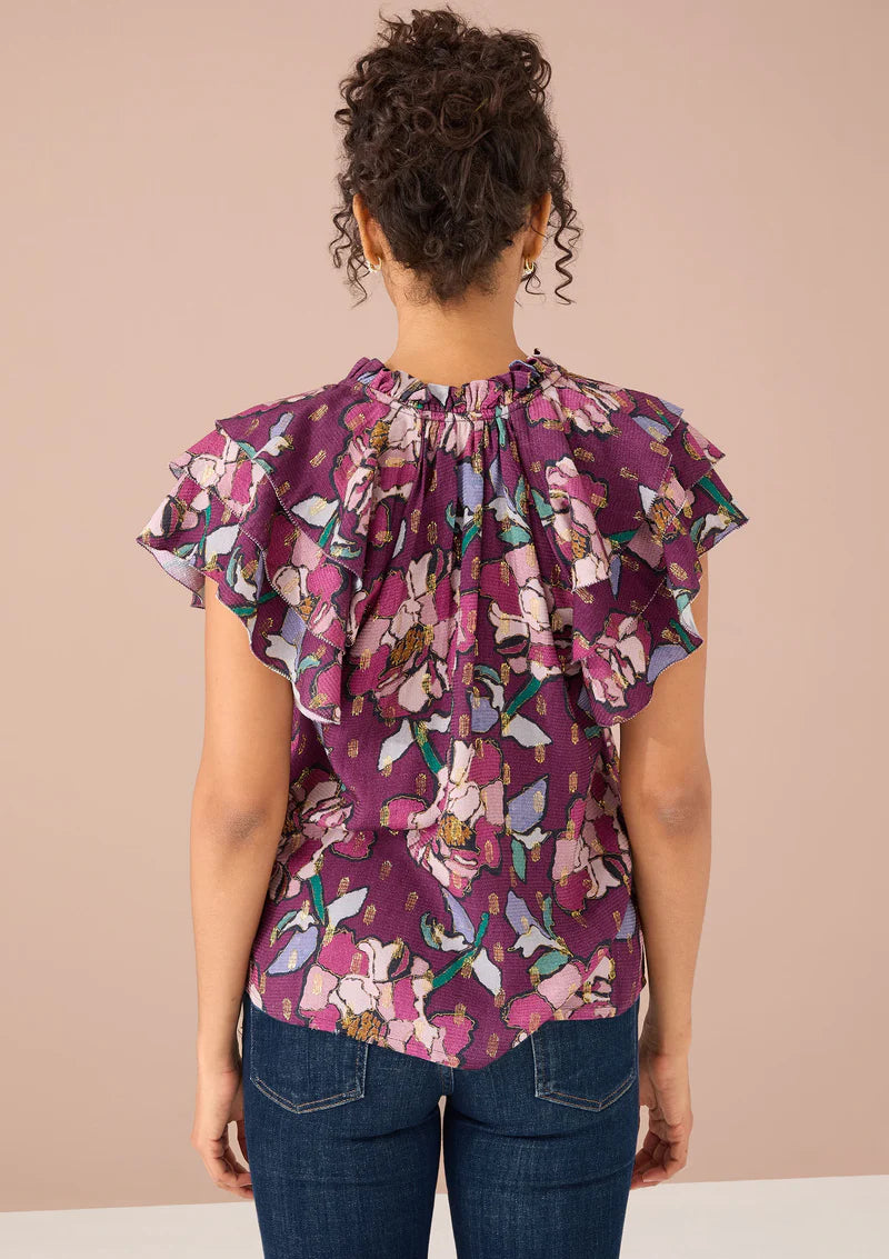 VERONICA TOP-CRANBERRY STAINED GLASS FLORAL