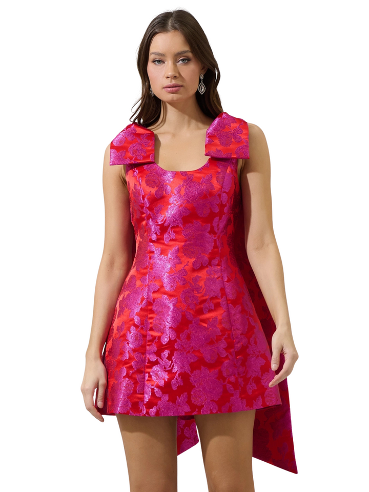 DUSON FLORAL HILL MINI DRESS-PINK/RED
