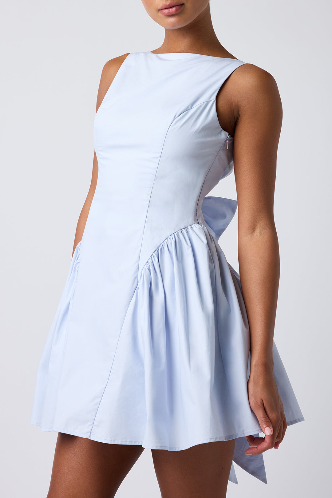 ROMILY POPLIN BOW BACK MINI DRESS-WHITE