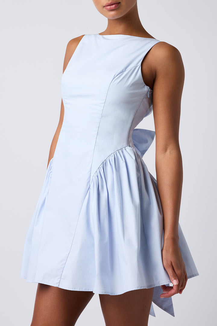 ROMILY POPLIN BOW BACK MINI DRESS-WHITE