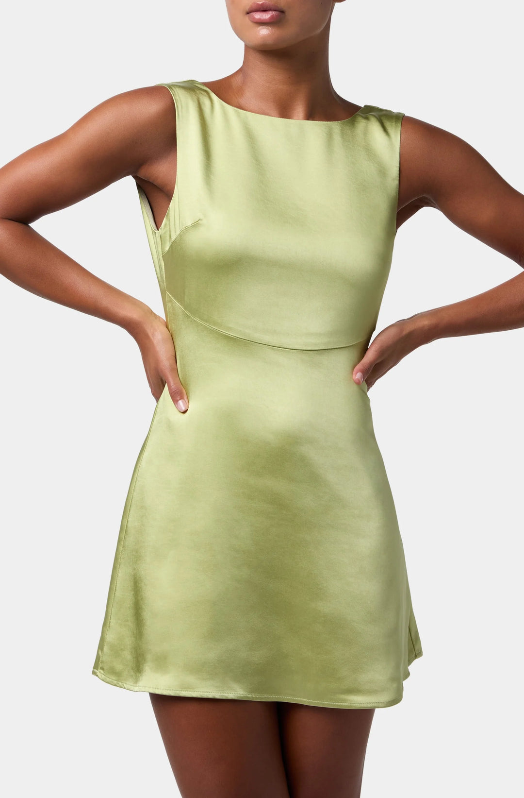 QUINCY LOW V BACK MINI DRESS-GREEN