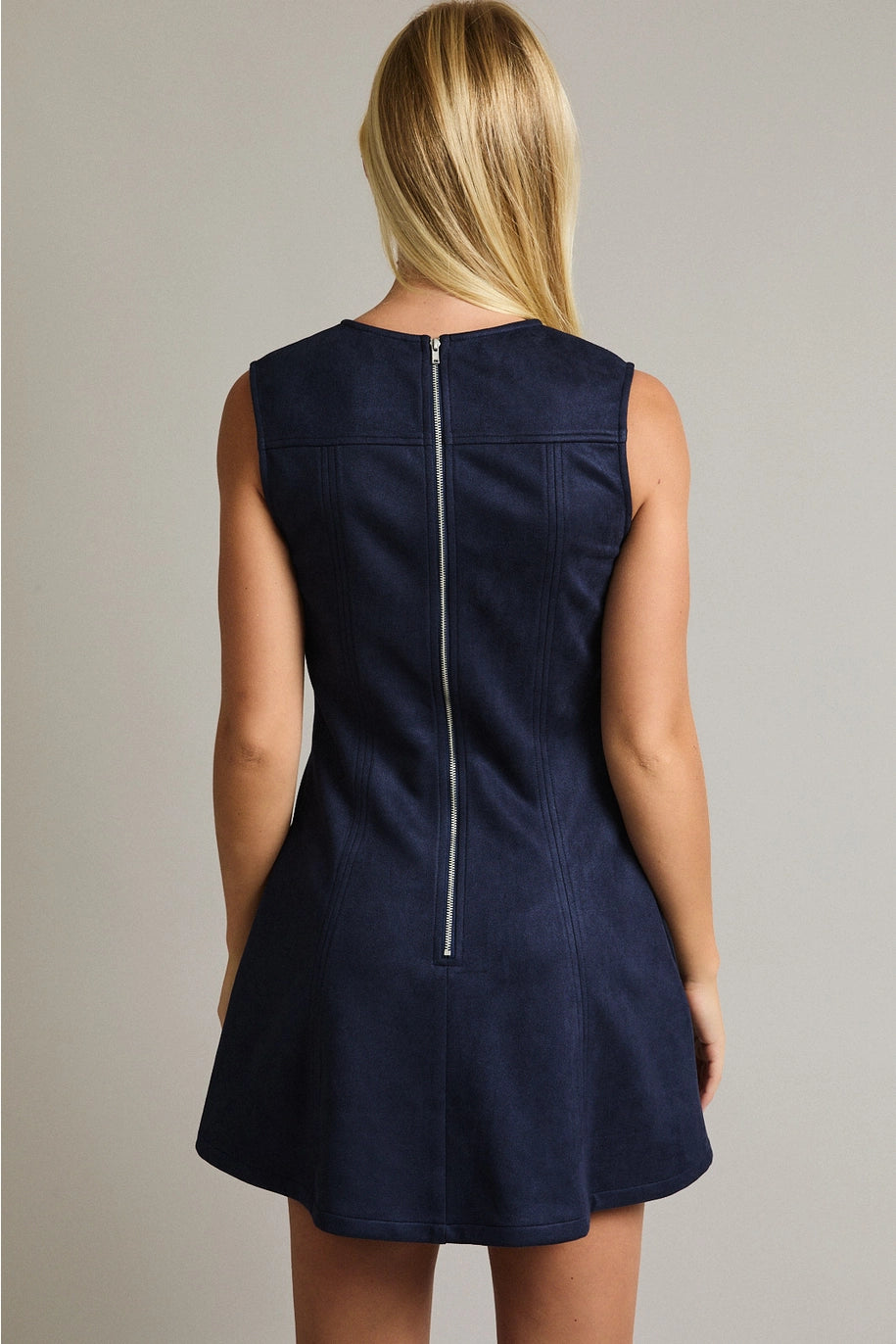 FAUX SUEDE MINI DRESS-NAVY