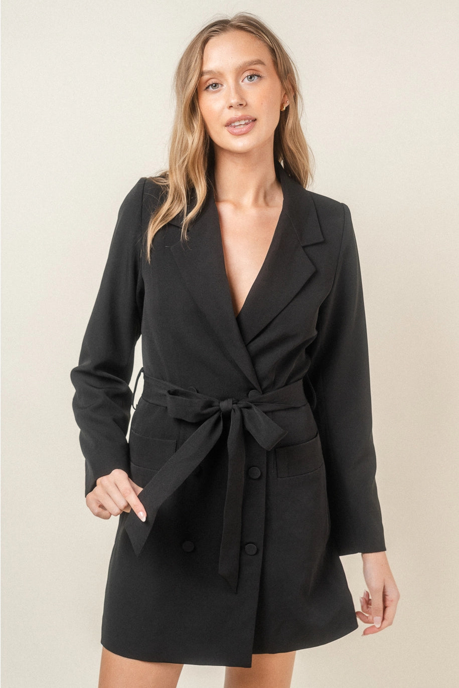 DOUBLE BREASTED BLAZER DRESS-BLACK