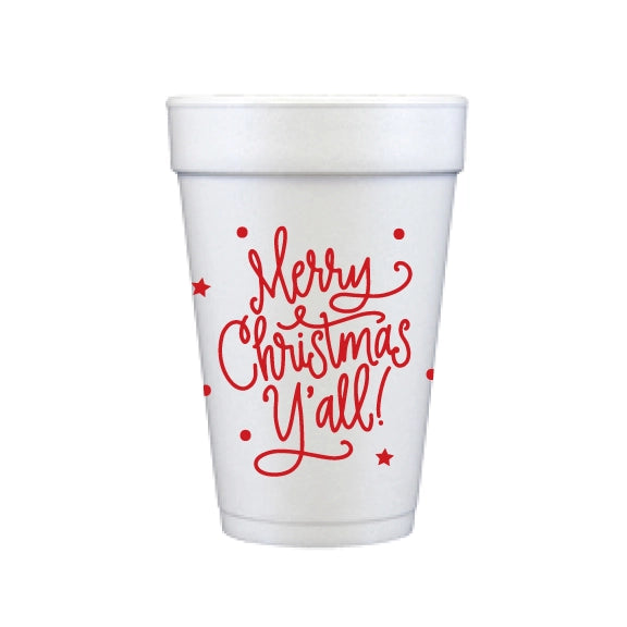 MERRY CHRISTMAS YA'LL FOAM CUPS-RED