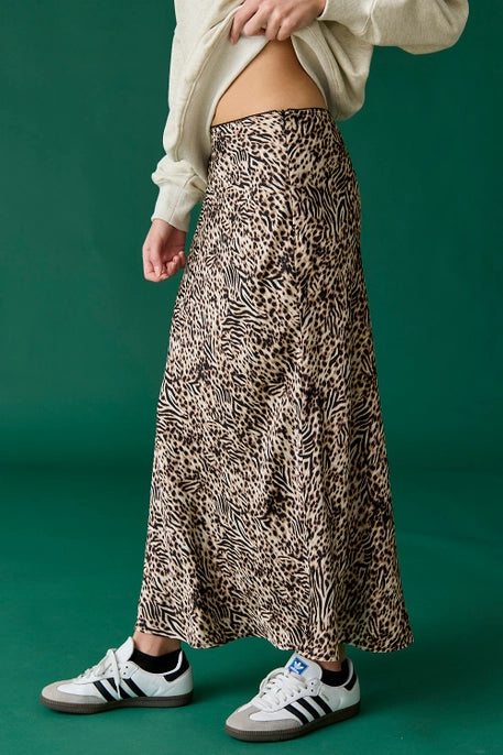 IRIS LEOPARD MIDI SKIRT-TAN/BLACK