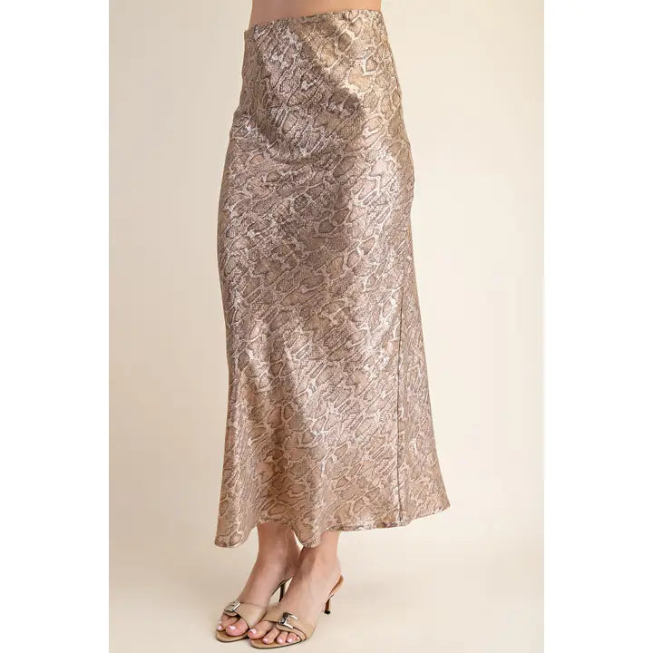 LEOPARD PRINT SATIN MIDI SKIRT-TAUPE
