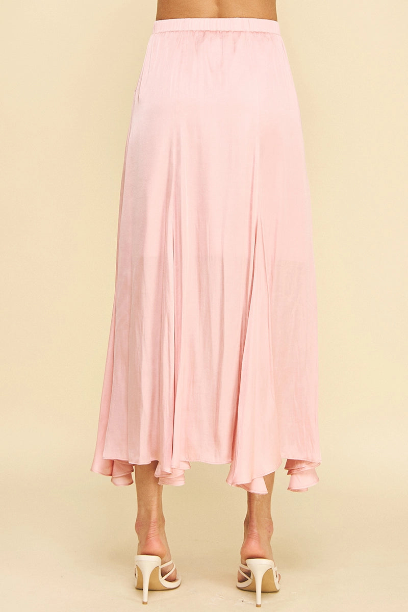 RUFFLED HEM MIDI SKIRT-PINK