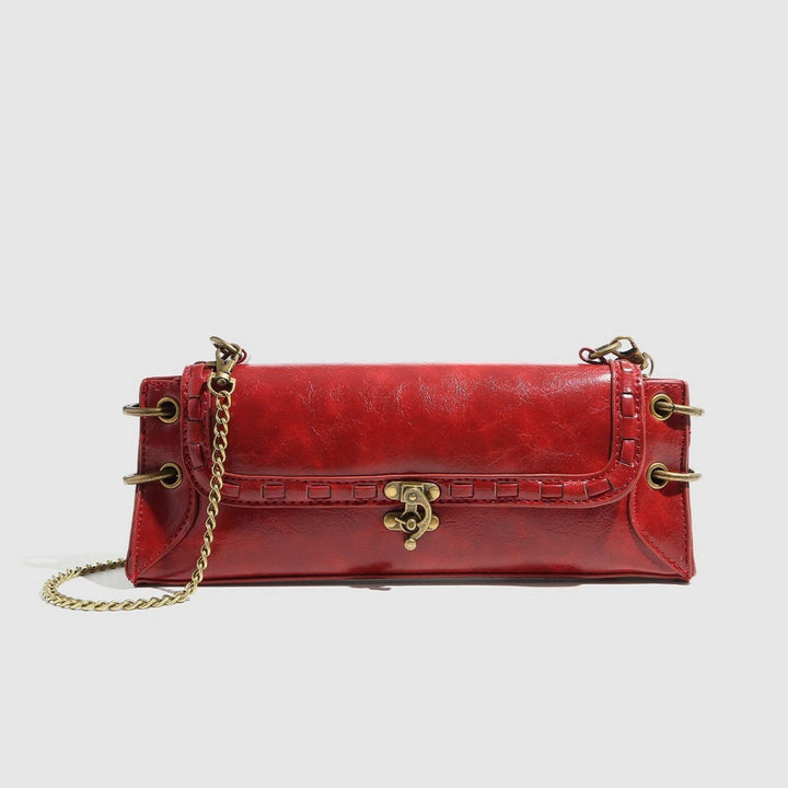 BRONZE LOCK CHAIN BAG-WINE