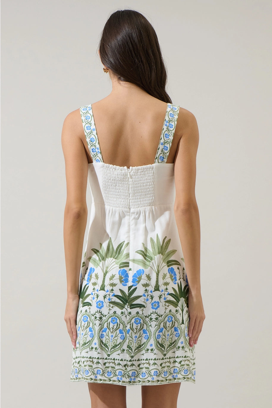 SENARA FLORAL MINI DRESS-WHITE/GREEN/MULTI