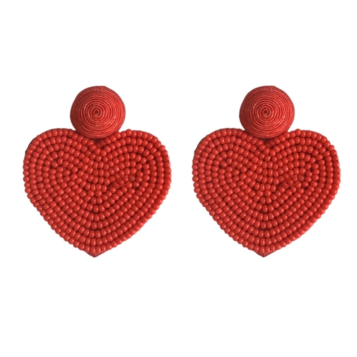 VALENTINES DAY HOLIDAY BEADED HEART EARRINGS-RED