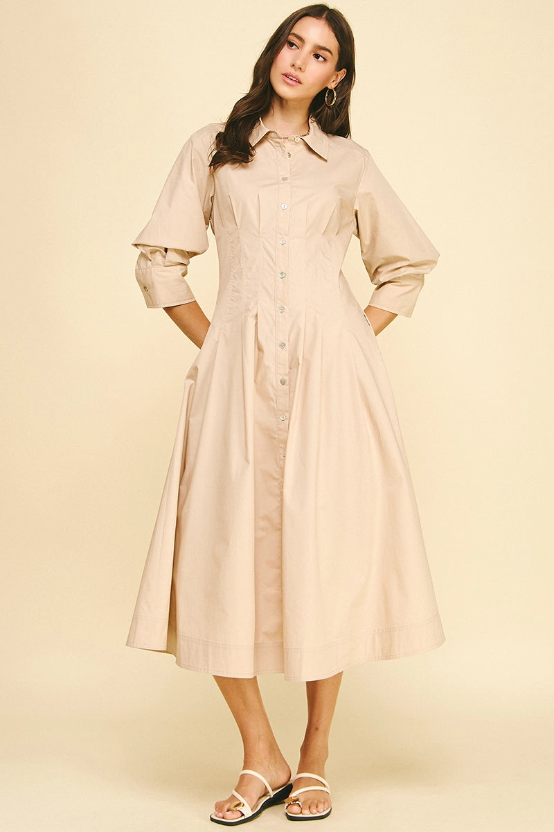 TUCK DETAIL MAXI DRESS-OAT