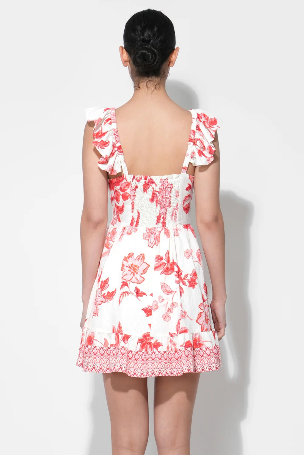 ROSA PRINTED TIERED MINI DRESS-IVORY/RED