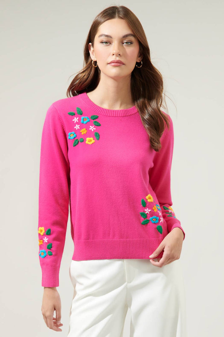 DANDY BOUQUET CREW NECK SWEATER-FUCSHIA