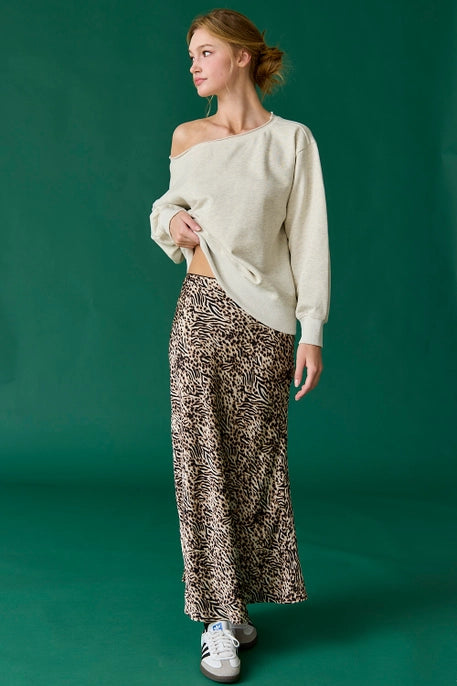 IRIS LEOPARD MIDI SKIRT-TAN/BLACK