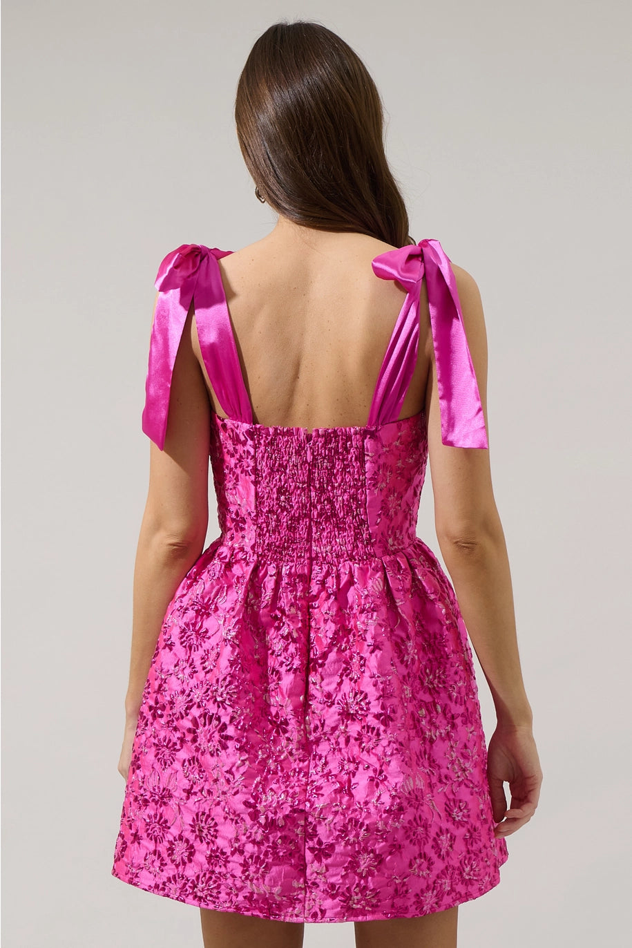 HARRINGTON JACQUARD NIDIA MINI DRESS-FUSCHIA