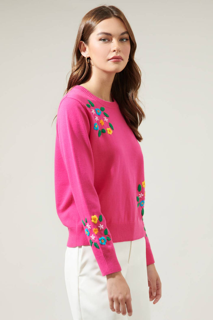 DANDY BOUQUET CREW NECK SWEATER-FUCSHIA