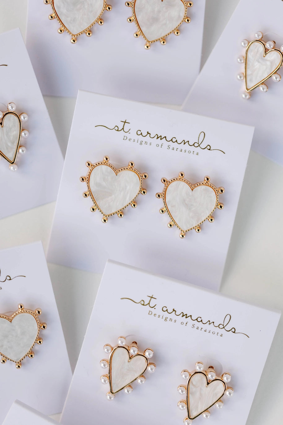 STUDDED PINK TORTOISE VALENTINES HEART EARRINGS-GOLD