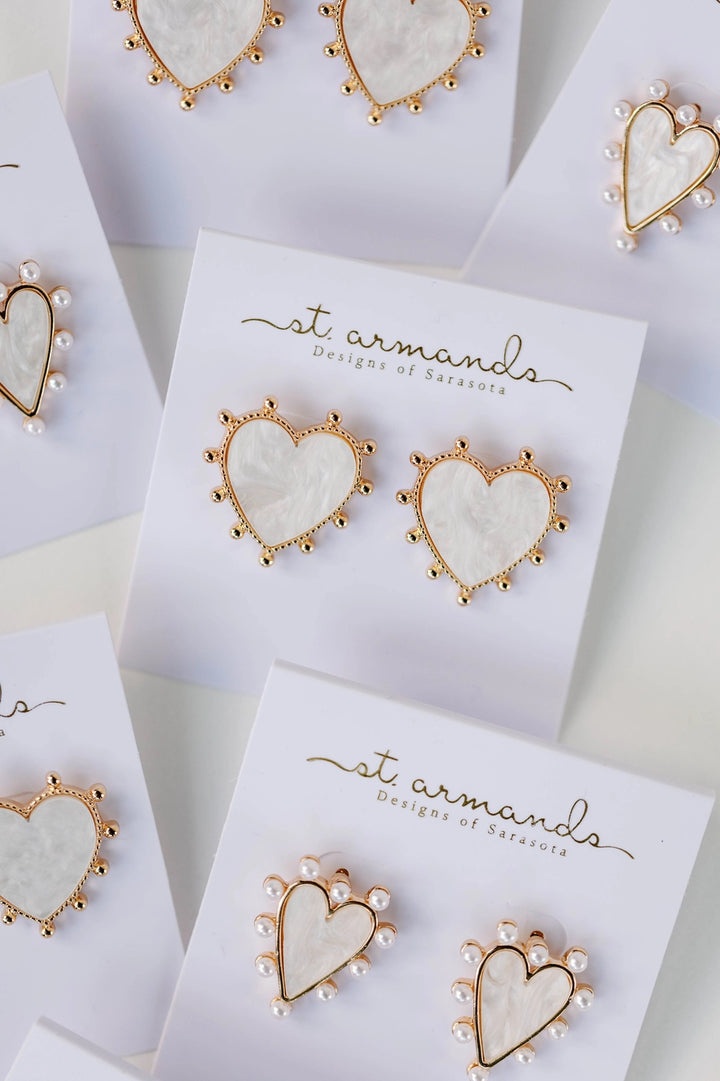 STUDDED PINK TORTOISE VALENTINES HEART EARRINGS-GOLD