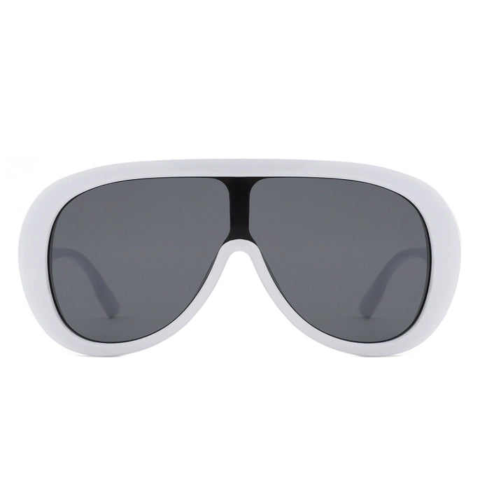 OVERSIZED BOLD AVIATOR RETRO ROUND SUNGLASSES-WHITE