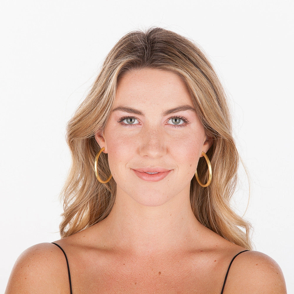 SMALL EVERYBODYS FAVORITE HOOPS-BRUSHED 18K GOLD
