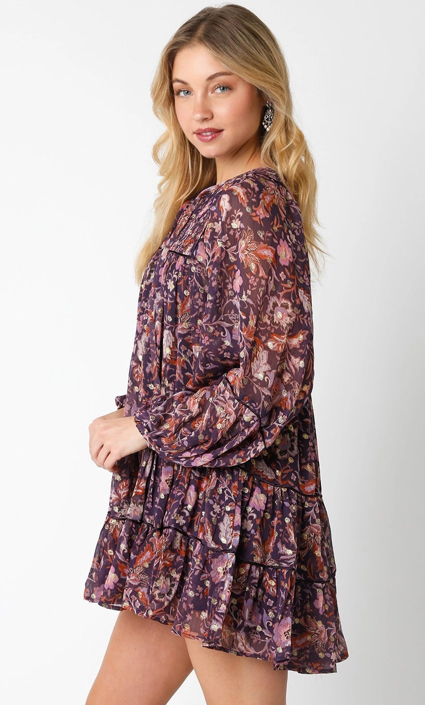 REAGAN DRESS-DK PURPLE/BLUSH