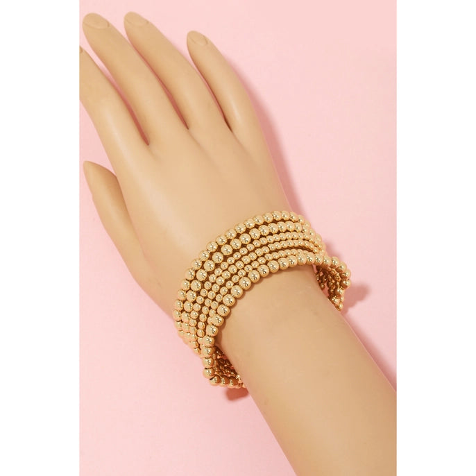 GOLD DIPPED BALL BEAD BRACELET SET-GOLD