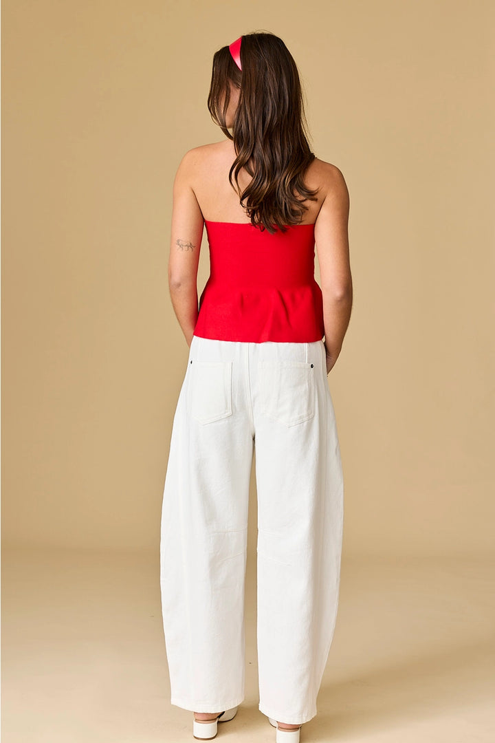 ELLIE STRAPLESS KNIT PEPLUM-RED