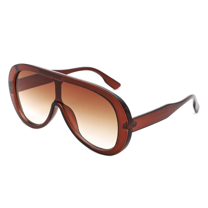 OVERSIZED BOLD AVIATOR RETRO ROUND SUNGLASSES-BROWN