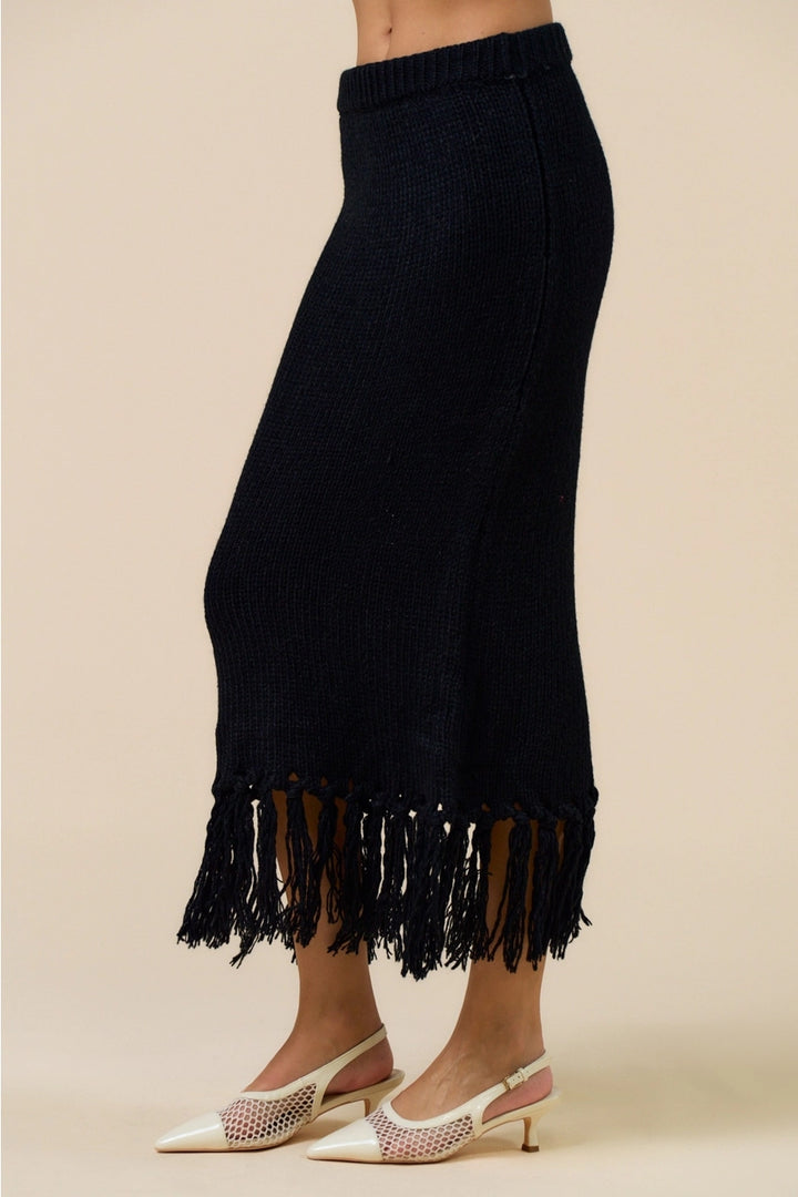 FRINGE MAXI SKIRT-BLACK