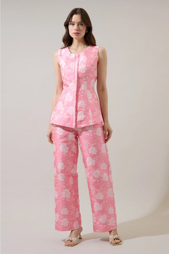 NICOLE JACQUARD WIDE LEG PANT-CORAL PINK