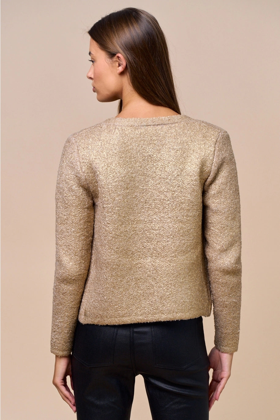 METALLIC KNIT BUTTON DOWN CARDIGAN-GOLD