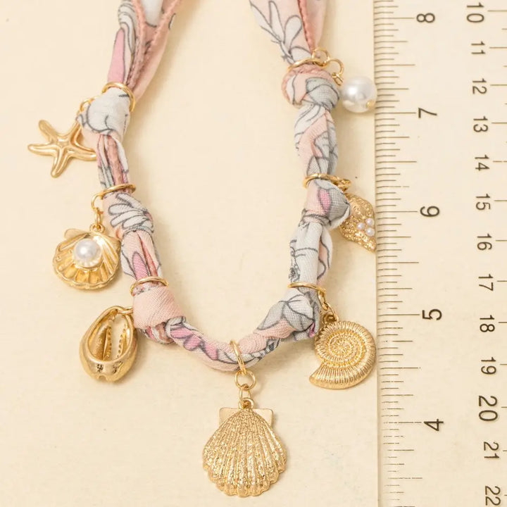 SEA LIFE CHARMS BANDANA NECKLACE-BABY PINK