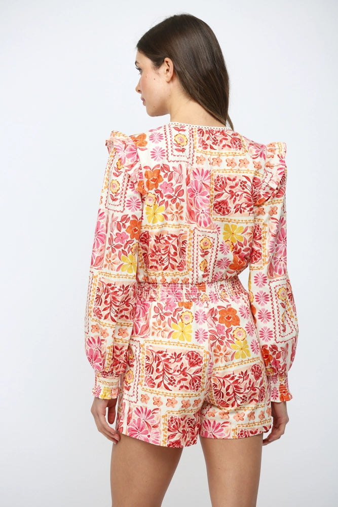 FLORAL PATCHWORK ROMPER-IVORY/MULTI