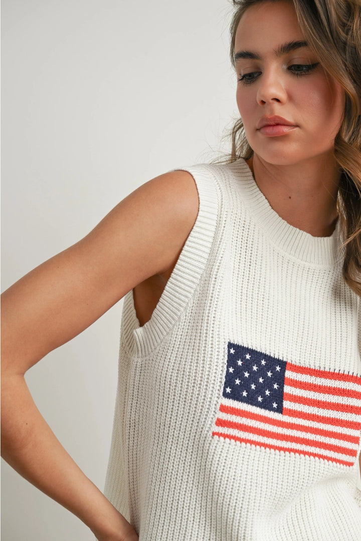 FLAG PRINT KNITTED TANK TOP-IVORY/MULTI