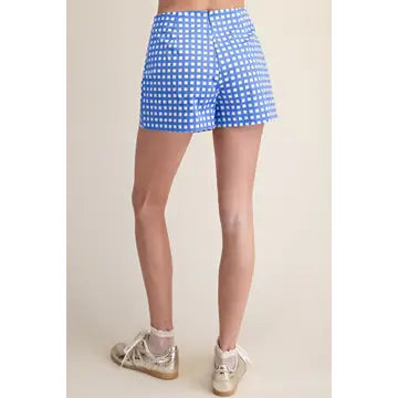 CHECKERED WRAP SKORT-BLUE