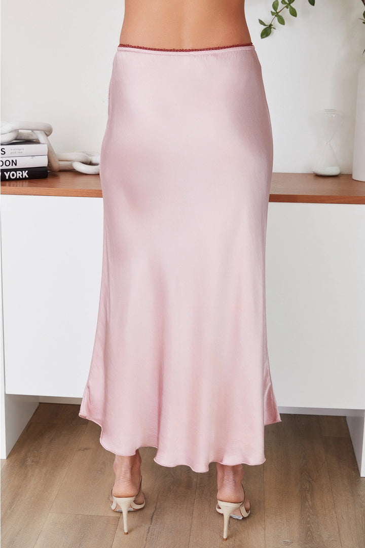 SILKY SLIP SKIRT WITH LACE WAISTBAND-DUSTY ROSE