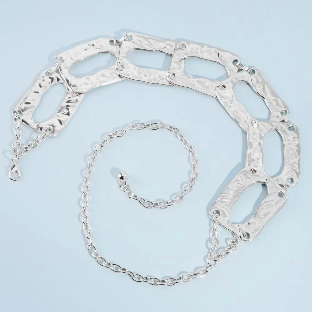 HAMMERED RECTANGLE CHAIN LINK BELT-SILVER