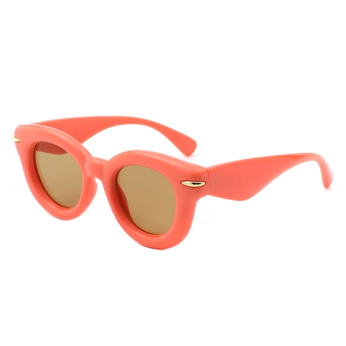 THICK FRAME RETRO CIRCLE SUNGLASSES-CORAL