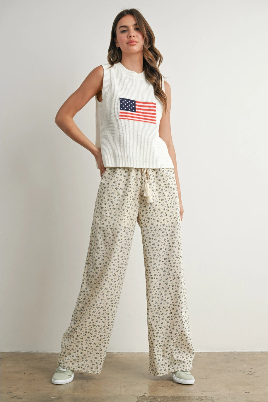 FLAG PRINT KNITTED TANK TOP-IVORY/MULTI