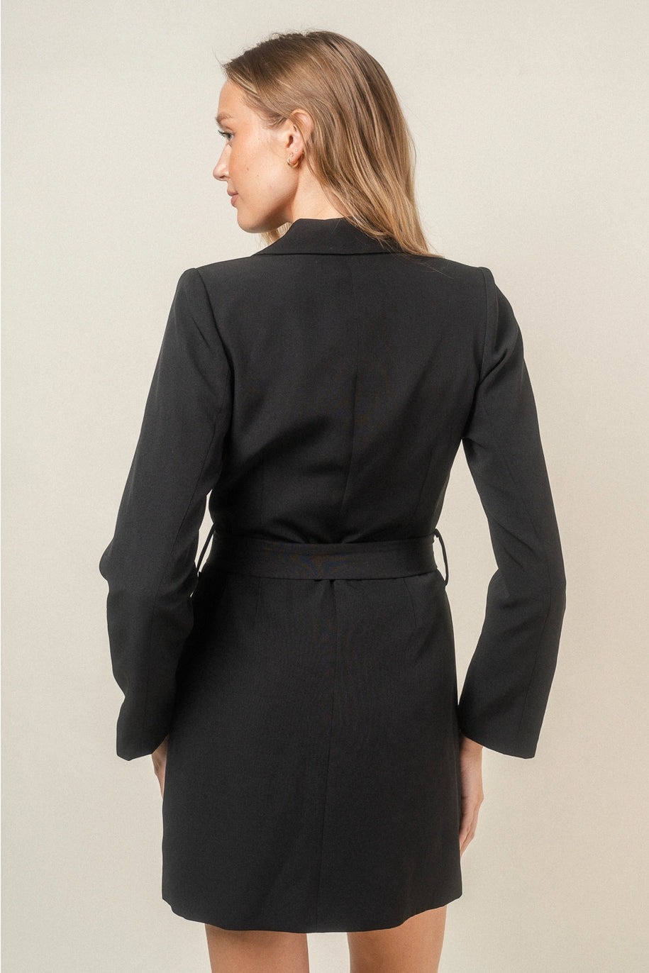 DOUBLE BREASTED BLAZER DRESS-BLACK