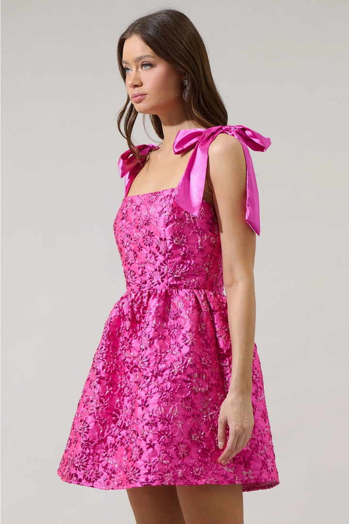 HARRINGTON JACQUARD NIDIA MINI DRESS-FUSCHIA