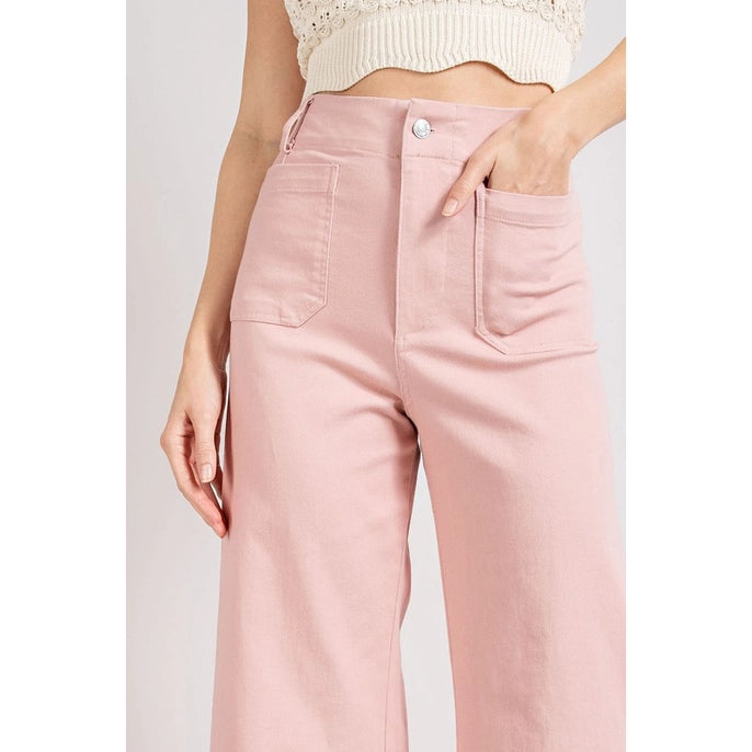 WASHED SOFT COTTON FLARE PANT-DUSTY PINK