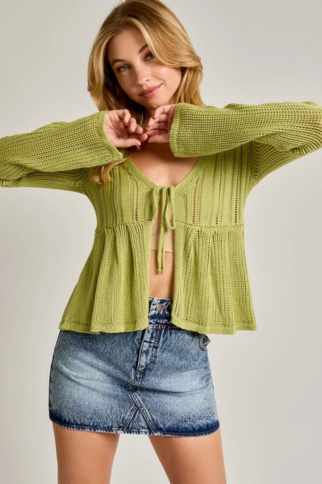 OPEN SWEATER TOP-LIGHT GREEN