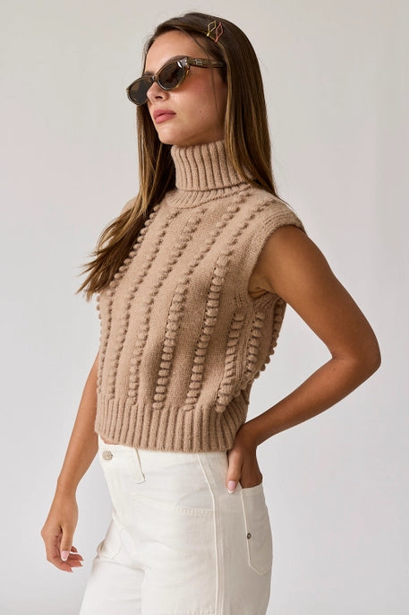 WILLOW TURTLE NECK TEXTURED KNIT VEST-TAUPE